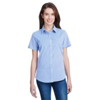Ladies' Microcheck Gingham Short-Sleeve Cotton Shirt
