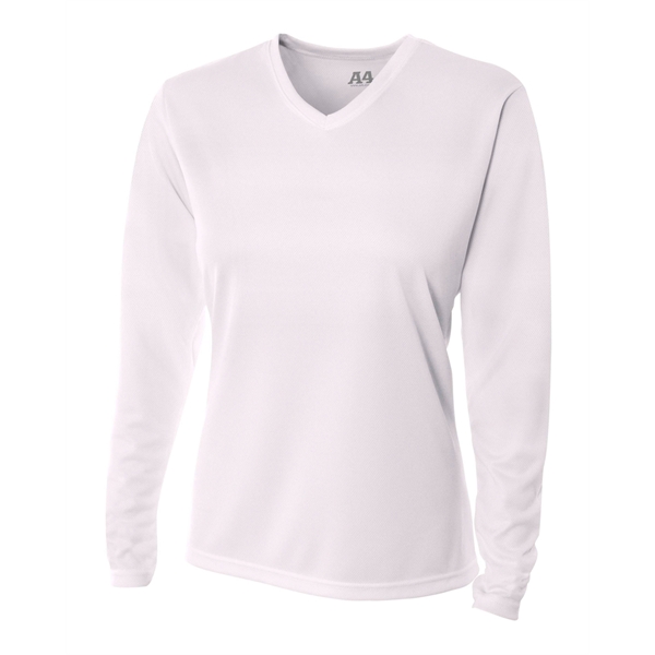 A4 Ladies’ Birds-Eye Mesh Long Sleeve V-Neck T-Shirt