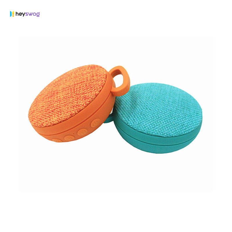 Round Fabric Wireless Bluetooth Speaker with Carabiner - Image 2